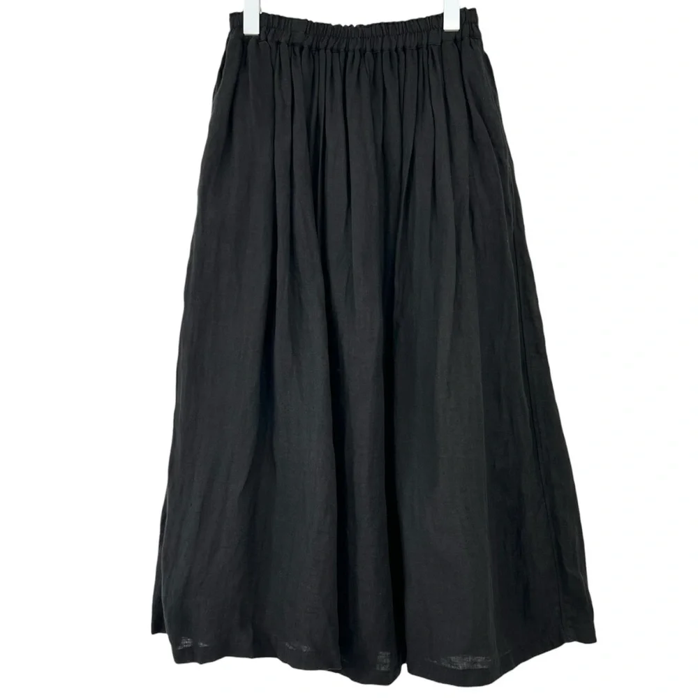 NWOT ICHI Color Linen Skirt - Black Linen Gathered Fully Lined Midi Maxi Skirt